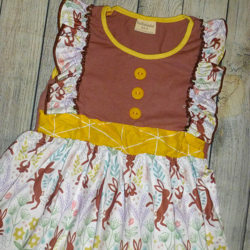 Boutique Bunny Rabbit Girls Easter Ruffle Dress - Picture 2 of 3